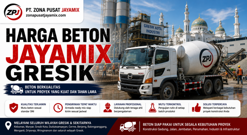 Harga Beton Jayamix Gresik Terbaru 2026 | Ready Mix, Minimix & Sewa Pompa Beton